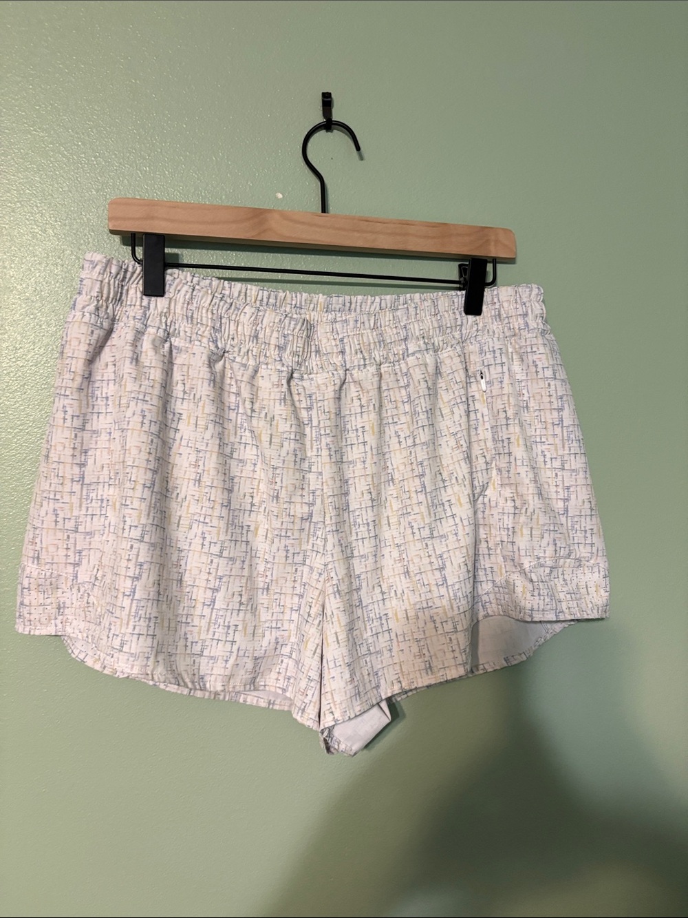 Alia White Shorts with Blue and Pale Yellow Linear Print